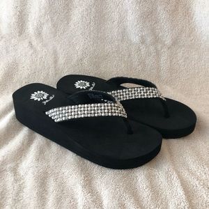 Black Rhinestone Yellow Box Flip Flop Sandals